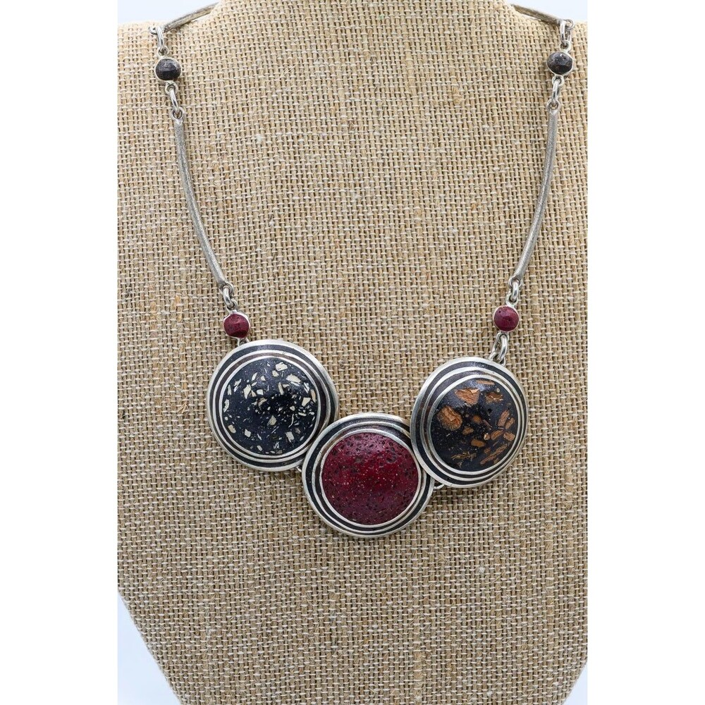 Sterling Silver 925 Necklace Chunky Artisan Statement Art to wear 15"